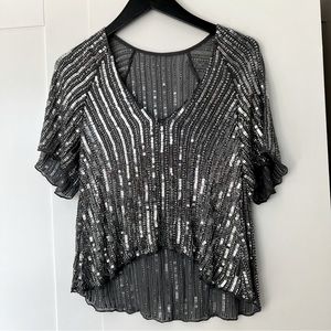 PARKER silver beaded/sequined top. Size Small